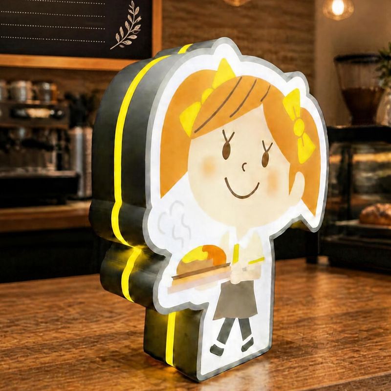 カフェのキャラクターを光らせたサイン